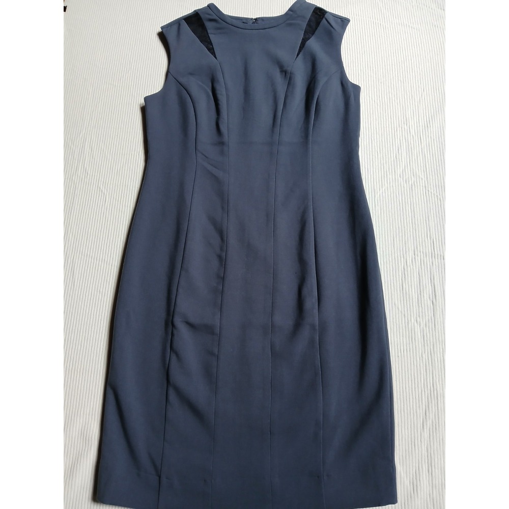 Jones New York Sleeveless Sheath Dress Blue Lace Inset Crew Neck Tall 10